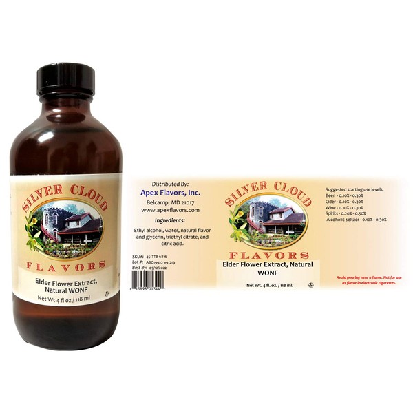 Elder Flower Extract, Natural WONF - TTB Approved - 4 fl. oz. bottle