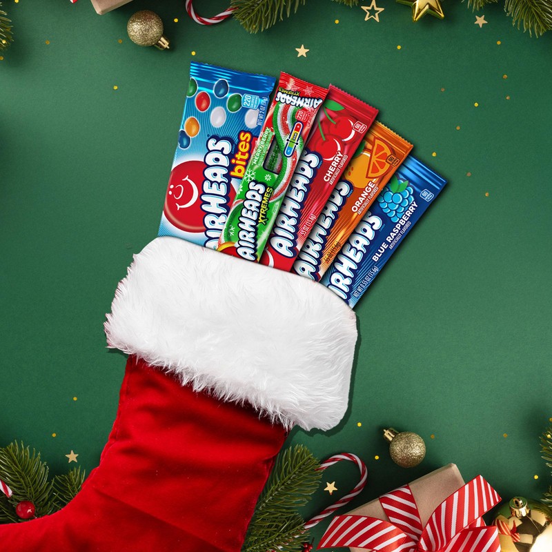 Airheads Candy Bites, Holiday Individually Wrapped Chewy Candy Bags, Christmas
