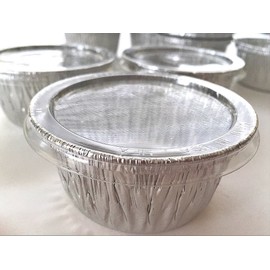 100 Aluminum Foil Muffin Cupcake Ramekin 4oz Cups with Lids Disposable