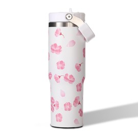 Weboia Sakura 30 oz Tumbler with Flip Straw - Insulated Cherry Blossom Water Bottle with Handle - Stainless Steel Cup with Lid for Home - Unique Birthday Gift Idea - Hand Wash Only