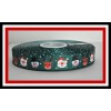 7/8" CHRISTMAS PRINT ON GREEN POLKA DOT GROSGRAIN RIBBON  - 1 YARD
