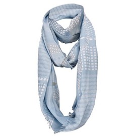 TigerTie Women's Loop Scarf in Light Blue White Grey Patterned with Small Fringes Size 180 x 50 cm, Light blue, white, grey