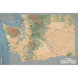 Washington State Parks & Federal Lands Map 24x36 Poster (Camel & Slate Blue)