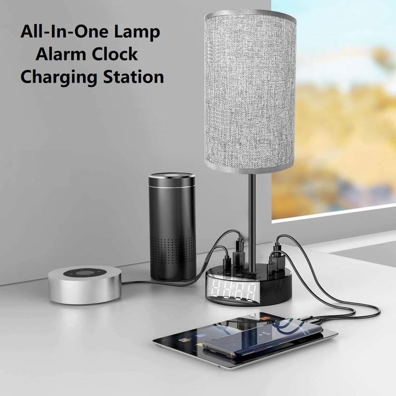 Alarm Clock Lamp with USB-A and USB-C Charger and Outlets