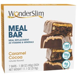 WonderSlim Meal Replacement Protein Bar, Caramel Cocoa, 160 Calories, 15g Protein, 4g Fiber (7ct)