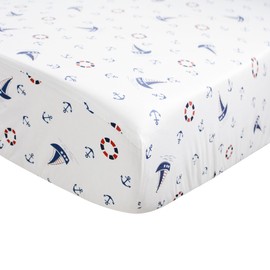Brandream Nautical Crib Sheets Boy Navy Blue Fiited Crib Sheet Baby Toddler Sheets Cotton Coastal Theme 100% Cotton Anchor Printed