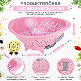 WoonFux® Premium Pasta Strainer - Dishwasher Safe - Drain Strainer BPA-Free with Side Spout Handles - Kitchen Strainer Also Suitable as Rice Strainer (Pink)