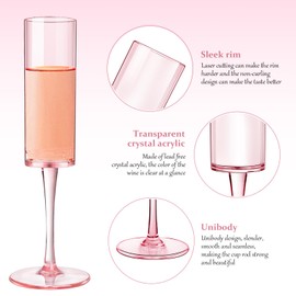 ALEXPRE 16 Pack Plastic Champagne Flutes 6 OZ Pink Champagne Flutes Plastic Champagne Glasses Reusable Wedding Toasting Glasses For Birthday Party Anniversary Christmas