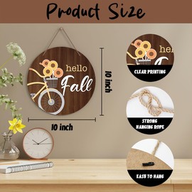 Zmyollo Hello Fall Round Decorative Sign, Fall Pumpkin Round Wooden Sign With Rope, Autumn Wall Art Decorations For Farmhouse Garden Porch, Fall Thanksgiving Gifts For Friends And Colleagues-43