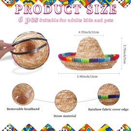 JOINSI 6 Pcs Cinco De Mayo Sombrero Headband Hats for Kids Adults Pets Fiesta Party Supplies, Mexican Theme Decorations (Pastoral)
