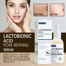 Lactobionic Acid Pore Refining Serum,Minimize Pores Serum Gentle Formula Clean Pore Shrink Pore Firming Skin Reduce Fine Lines Facial Liquid for All Skin