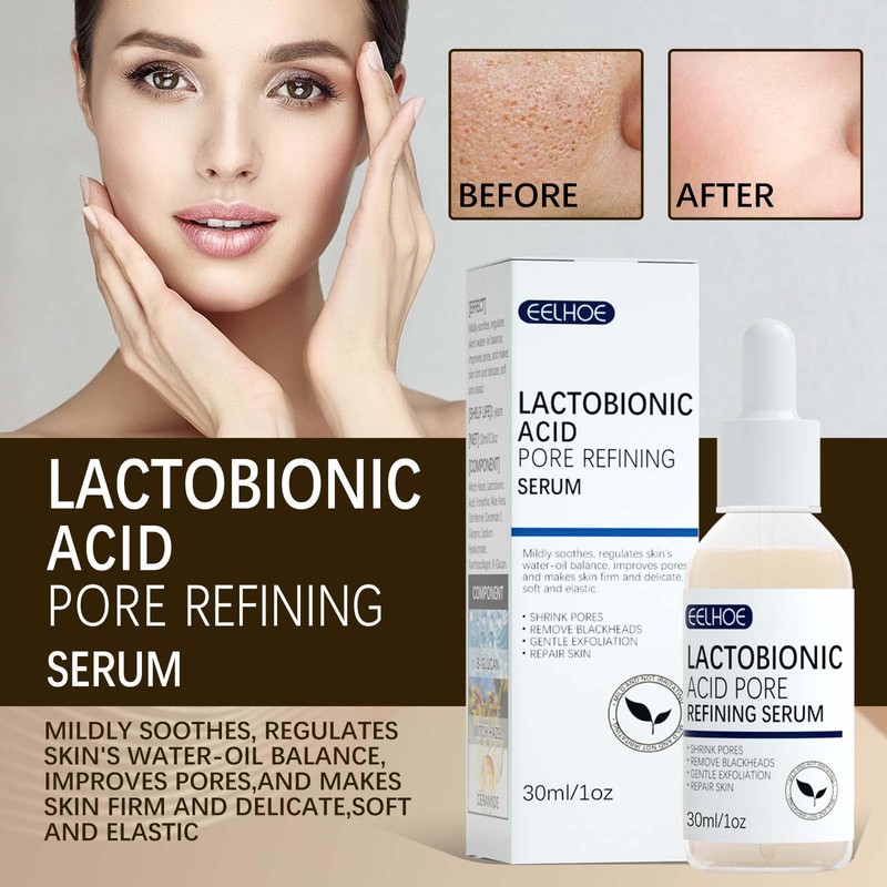 Lactobionic Acid Pore Refining Serum,Minimize Pores Serum Gentle Formula Clean