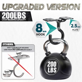 [Upgraded] 8Pcs 200LBS Rotatable Ceiling Hooks with 4 Screw Points Plate Base, Black Wall Mount Metal Hanger for Hanging Plants, Bird Feeders, Lanterns, Lights, Wind Chimes, Indoor Outdoor Decor