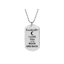 SBI Jewelry Women Love Granddaughter Necklace Pendant Stainless Steel Dog Tag Plat Silver Grandma Grandfather Birthday I Love You to The Moon and Back Family Anniversary Mothers Day Birthday
