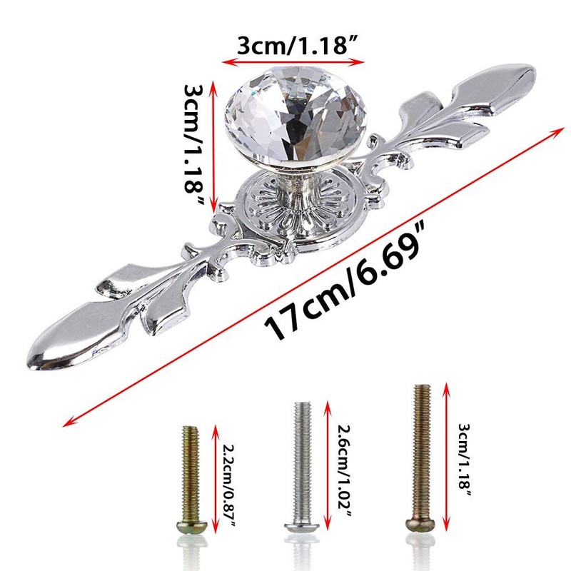 BSTKEY 10 Pack Crystal Drawer Knobs with Silver Plate -