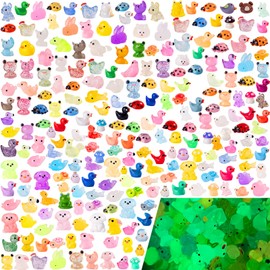 250 pcs Luminous Mini Resin Animals Many Styles Variety Tiny Animals Figures Miniature Little Small Animal Figurines Bulk for Micro Fairy Garden Landscape Accessories Hide Crafts Decor Aquarium