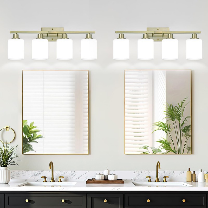 MOKATNG 4-Light Bathroom Light Fixtures, Aged Brass Vanity Light with