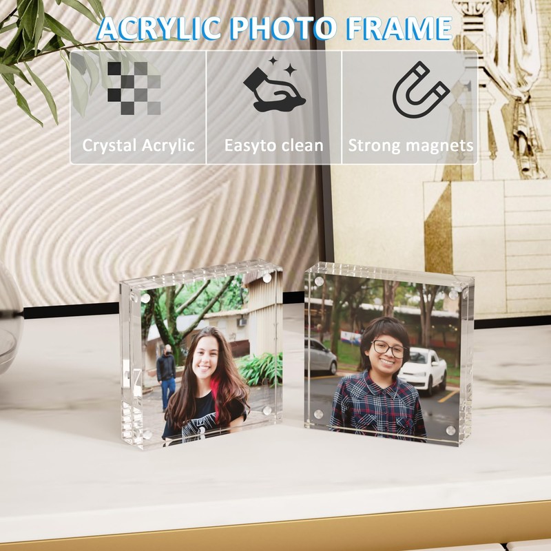 Hongtuocb 3x3 Acrylic Picture Frame 2 Pack, Square Acrylic Photo