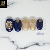 Navy Gold Handmade Nail Tips - Long Round Square /