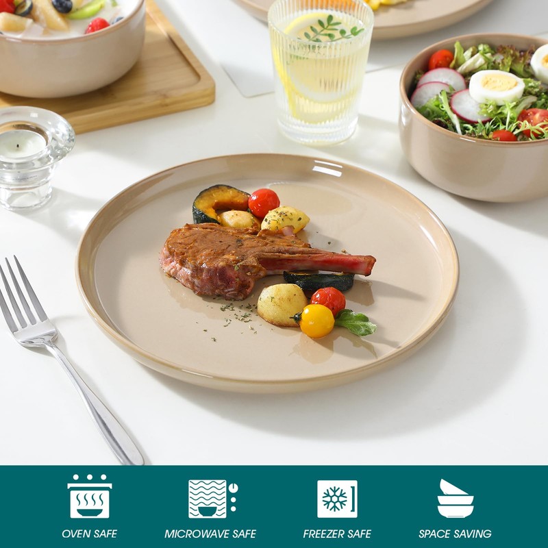 vancasso PLAYA Ceramic Plates and Bowls Sets, 18 Pieces Brown