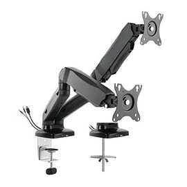 Rocelco Premium Double Monitor Desk Mount with USB 2.0 and Audio Port - Fits Dual 13" - 27" LED LCD Flat Screens - Pneumatic Full Motion Assist Adjustable Arm - Grommet and C Clamp - Black (R MA2)