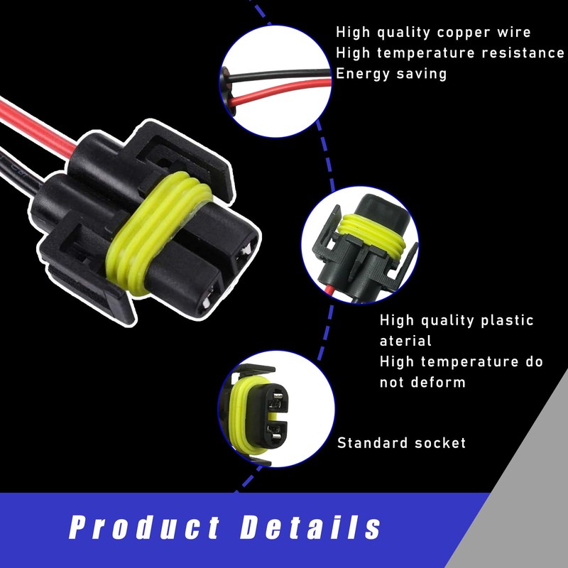 Augeny 2PCS H8 H9 H11 Female Adapter Wiring Harness Sockets