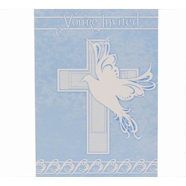 Blue Dove Cross Invitations with Envelopes – Pack of 8