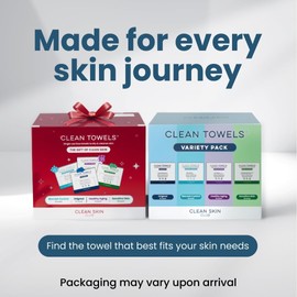 CLEAN SKIN CLUB Clean Skin Club Clean Towels® XL Variety - Juego de viaje de 4 toallas faciales desechables (4 unidades, Original, Sensible, Control de imperfecciones y Envejecimiento saludable) (40 u