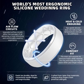 Egnaro Inner Arc Ergonomic Breathable Design Mens Silicone Rings with Half Sizes, 7/6/5/4/1 Ring Rubber Wedding Bands, 8.5mm Wide-2mm Thick