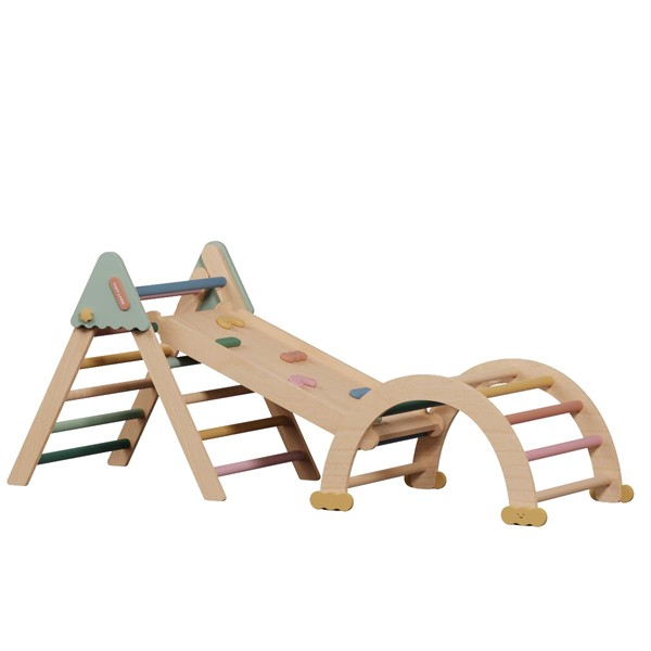 Tiny Land Pikler Triangle Set, Foldable Morandi Wooden Climber for