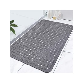 Extra Large Shower Mat, Yonala 47.2 x 31.5 Inch Non Slip Shower Mats for Inside Shower with Drain Hole and Suction Cups, Soft Trimmable TPE Anti Slip Shower Mat for Walk in Shower Stall, Heavy Mat