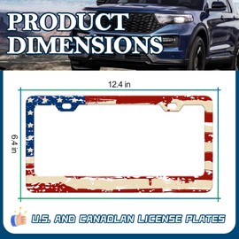 HCSS 2PCS Retro American Flag License Plate Frames, Patriotic USA Flag Aluminum Metal Car Plate Holder Covers, Rust-Proof Waterproof Car Decorative Tag Frames for Standard US 12x6 Inch