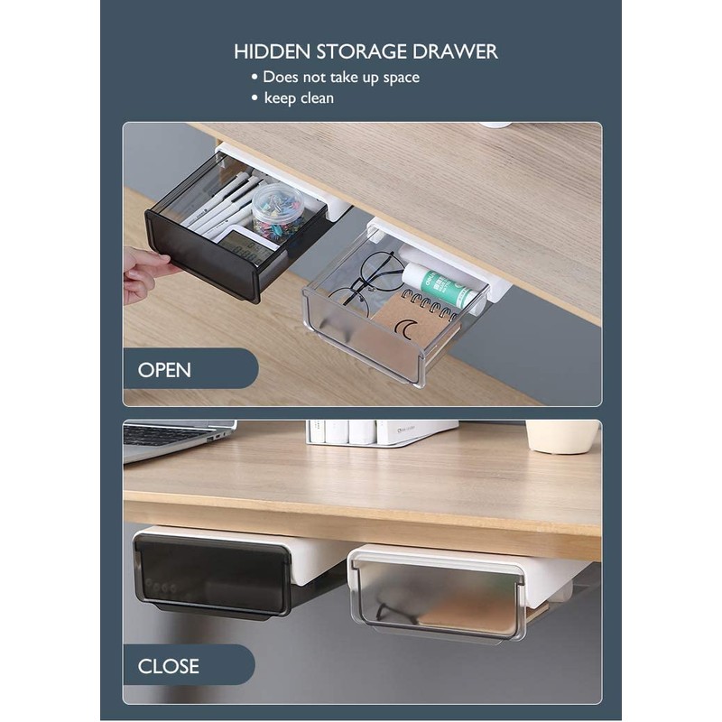 Under Desk Drawer Organizer,2 Pack Self-Adhesive Attachable Under Desk Storage