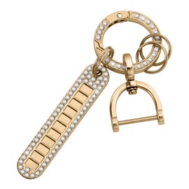 WORCAS Golden metal bling rhinestone car keychain with a 360-degree rotating fashionable horseshoe key-ring multi-functional key ring and phone number tag