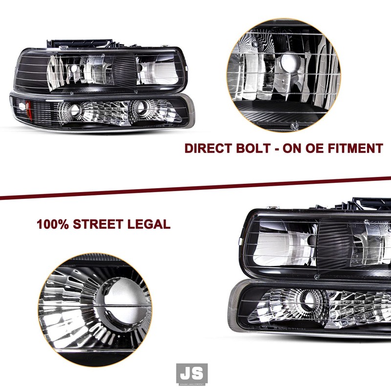 JSBOYAT 4pcs Headlight Assembly Fit for 1999-2002 Chevy Silverado 1500