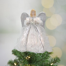 12" Lighted Silver Angel with Wings Christmas Tree Topper - Clear Lights