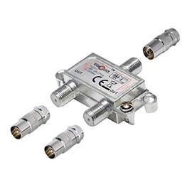 2-Way TV Splitter with Coaxial Adapters for Cable TV 1 Input - 2 Outputs Professional Quality for HDTV with Backflow Lock and Decoupling Cast Metal Housing