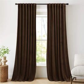 NICETOWN Brown Velvet Room Darkening Curtains, Home Decor Light Blocking Thermal Insulated Drapes for Theater and Movie Room (Set of 2, 120 inches Long)