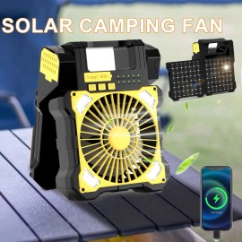 KEPEAK Solar Powered Camping Fan Rechargeable Battery Operated Tent Fan with LED Light