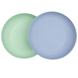 Wheat Straw Plates Set of 2, 9 Inch Unbreakable Dinner Plates, Reusable Plate for Camping,Picninc,Family Dinner, Dishwasher & Microwave (Green and Blue)