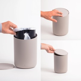 Kazai. Mini Waste Bin 'Tove' - Small and Unique Design Bin from Berlin | For Bathroom, Kitchen & Desk | 1.5L Capacity, Non-slip, Inner Bucket | Taupe