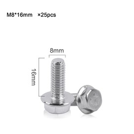Flange Screw, Hexagonal Screw, Pack of 25, M8 x 16 mm, Rounded Head Screws, Full Thread, Stainless Steel Screws, A2 with Flange, Rustproof, Suitable for Various Applications (M8 x 16 mm, 25 Pieces)