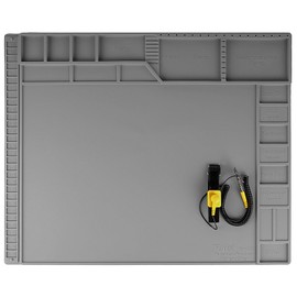 Kaisi Large Soldering Mat,Silicone Solder Mat,Soldering Mat Heat Resistant 932°F Magnetic Work Mat,Electronic Solder Pad with Anti Static Wrist Strap for Soldering Station,Laptop,Watch Repair(Grey)