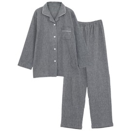 SUIMIN CARE Women's Willow Shirt, Half Opening, Pajamas, 100% Cotton, Plain, Spring, Summer, Autumn, Navy, Black, Saxophone, Blue, M, L, LL, Black (Shirt Type), LL