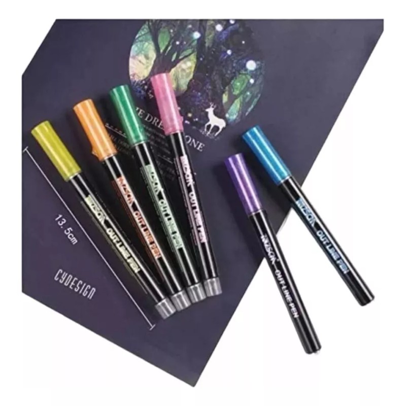 Bestdi 12 Plumones Contorno Metálico Doble Linea Mágicos