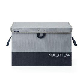 Nautica - Laundry Basket, Large Foldable Hamper & Storage Bin with Lid, Closet Organizers, Home Essentials (Grey Block)