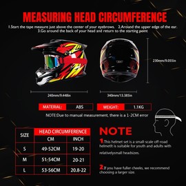 Loyoriwy DOT Certified Kids Motocross Helmet for Ages (4-16) ，Youth ATV，Motocross，Mountain Bike Helmet with Goggles, Gloves ，Adjustable Ventilation for Boys and Girls(RED, S)