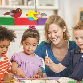 Akranini 3D Wooden Bird Easter Crafts, Paint Your Own Wooden Pendant Birds for Children, Pack of 12, 3D Birds Decoration for Easter, Spring, Garden, Balcony, Ideal Gifts for Boys and Girls