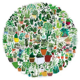 Pack of 100 Green Plant Stickers Water Bottles Laptop Phone Guitar Skateboard Car Bicycle Motorcycle Plants Green Vinyl Stickers Waterproof Aesthetic Decals for Teenagers Children Adults