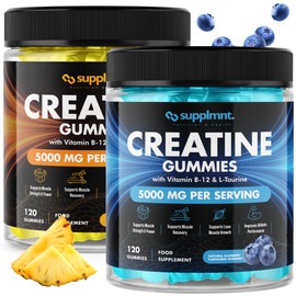 2 x Creatine 120 Gummies Max 5000mg for Men & Women Creatine Monohydrate Plus B12 and L-Taurine Chewable Gummies, Blueberry & Pineapple Flavour 2 Months Supply (One Size, Blueberry and Pineapple)